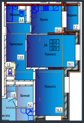 Двухкомнатная квартира 64.9 м²